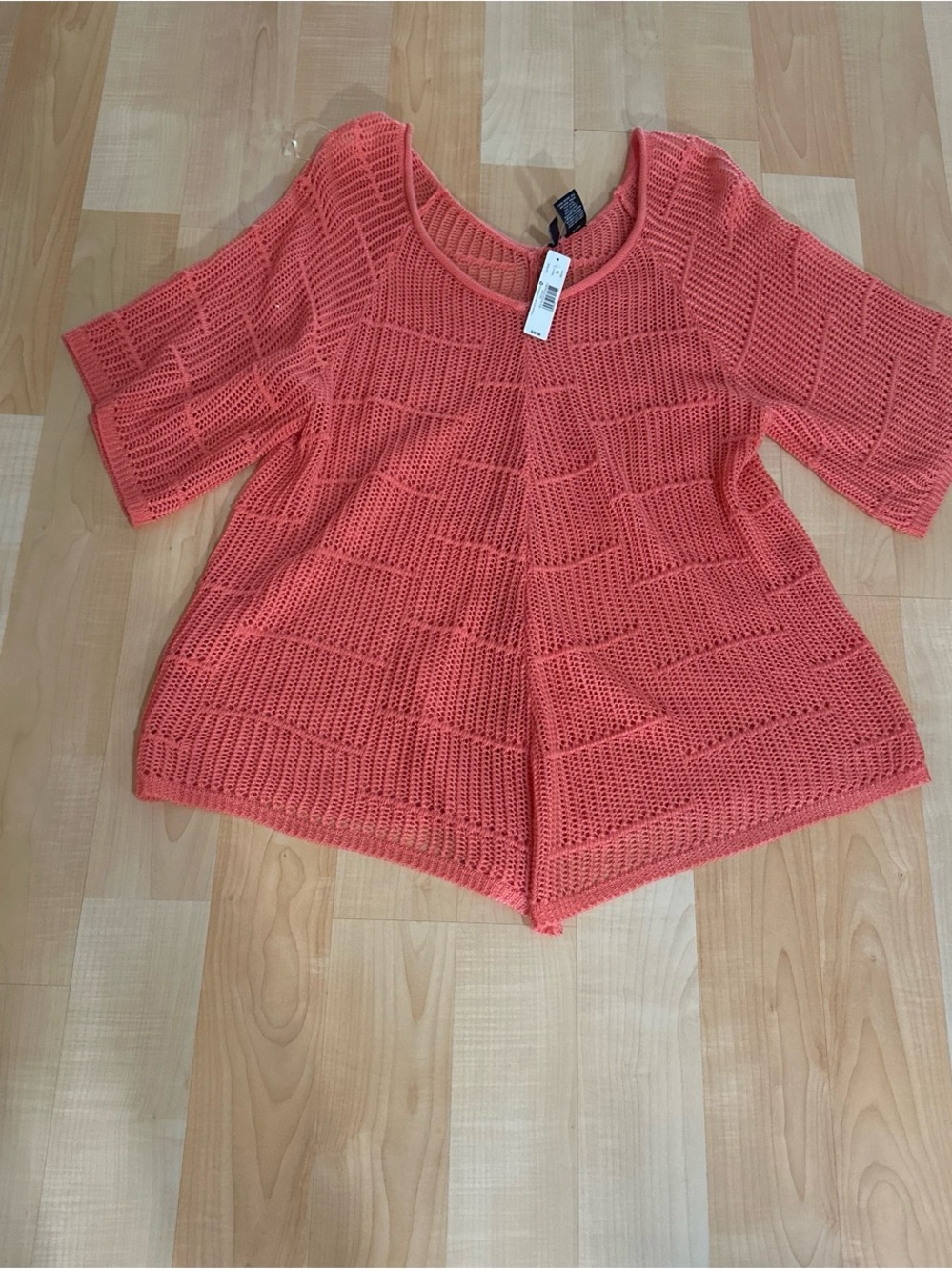 new directions Open-Knit Scoop Neck Short Sleeve Sweater - Coral